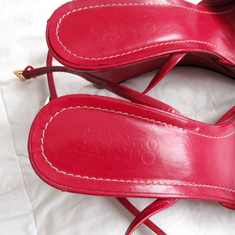 FRANCO SARTO Red Ankle Strap Wedge Heels Open Toe Sandals Sexy Chic Pair! - Picture 9 of 13